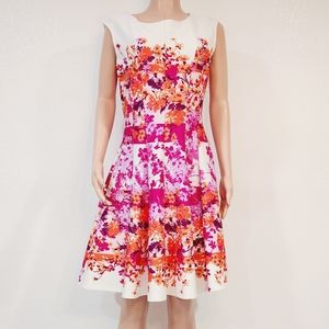 Julian Taylor Women's Sleeveless Floral Printed Scuba Fit and Flare Dress Sz 12